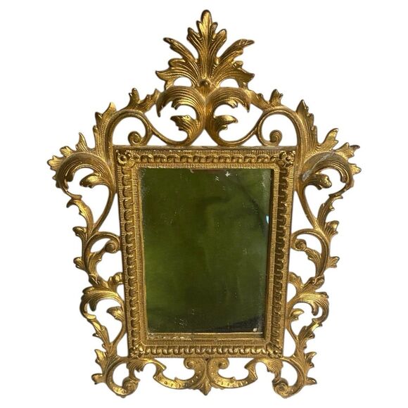 Other - Antique Gilt Rococo Acanthus Easel Frame Mirror 12x9 Cast Metal Ormolu Victorian